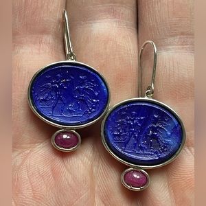 One-of-a-kind venetian glass and ruby earrings